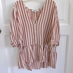 Madewell Top SZ S Stripe Peplum Top with Button Detail